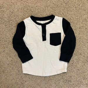 Peek Cream and Black Henley with Two Buttons and Pocket. Size 1 (12-18 months).